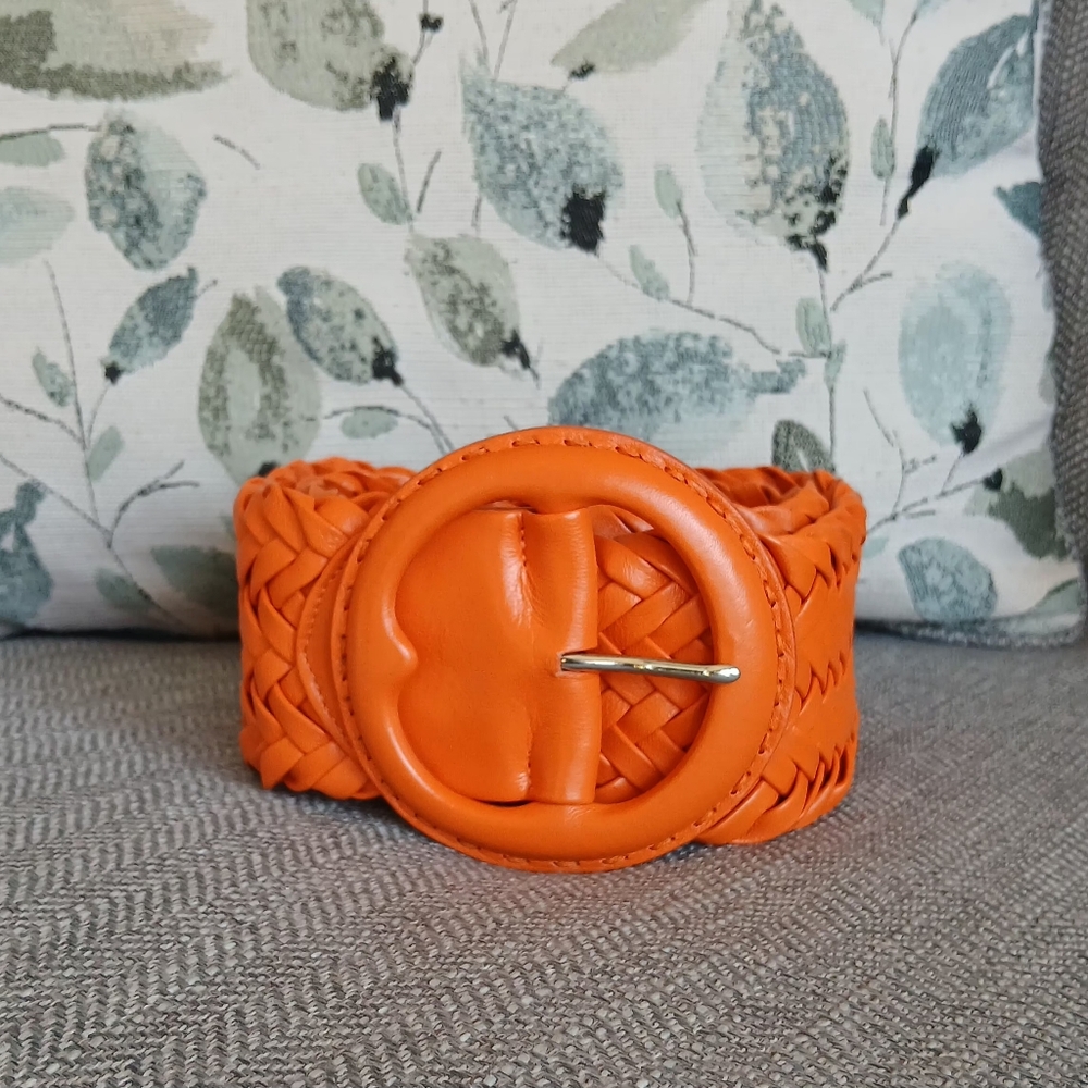 Ralph Lauren Vibrant Orange Braided Leather Statement Belt